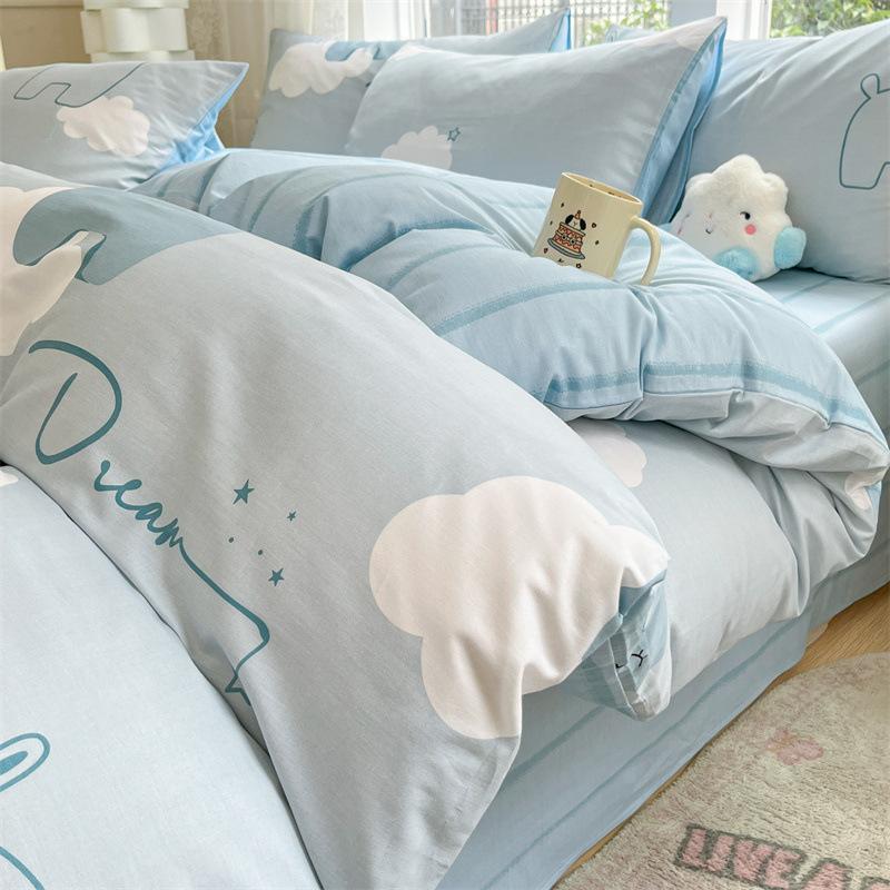 100% Cotton Bedding Four-piece Set, Skin-friendly and Breathable Quilt Cover, Bed Sheet Pillowcase Set