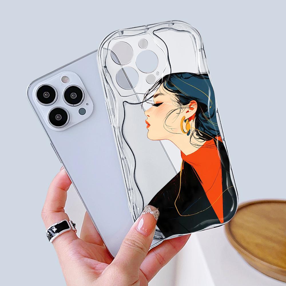Kreslený vzor krémová textura pouzdro vlnitý okraj měkký silikonový kryt pouzdro na telefon pro iPhone Samsung Huawei Honor Xiaomi Redmi Infinix Tecno