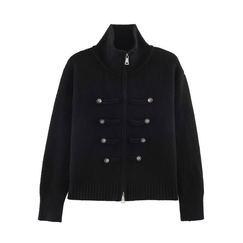 Womens Vintage Napoleon Style Knit Double-Breasted Cardigan Fashion