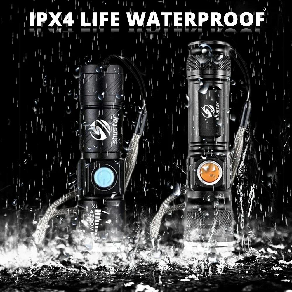 Powerful LED Flashlight With Tail USB Charging Head Zoomable Waterproof Torch Portable Light 3 Lighting Modes Built-in Battery