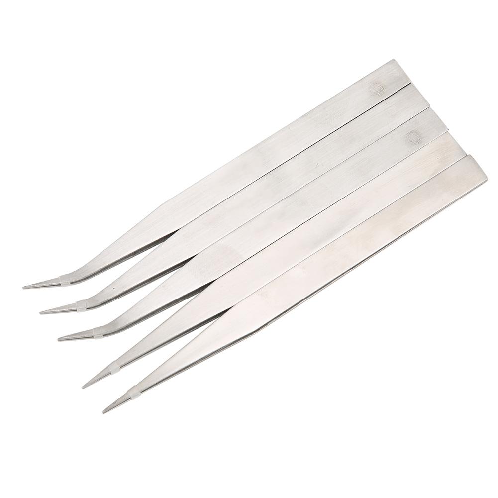 5pcs Stainless Steel Tweezers Straight & Curved Tweezers Hand Repair Tools