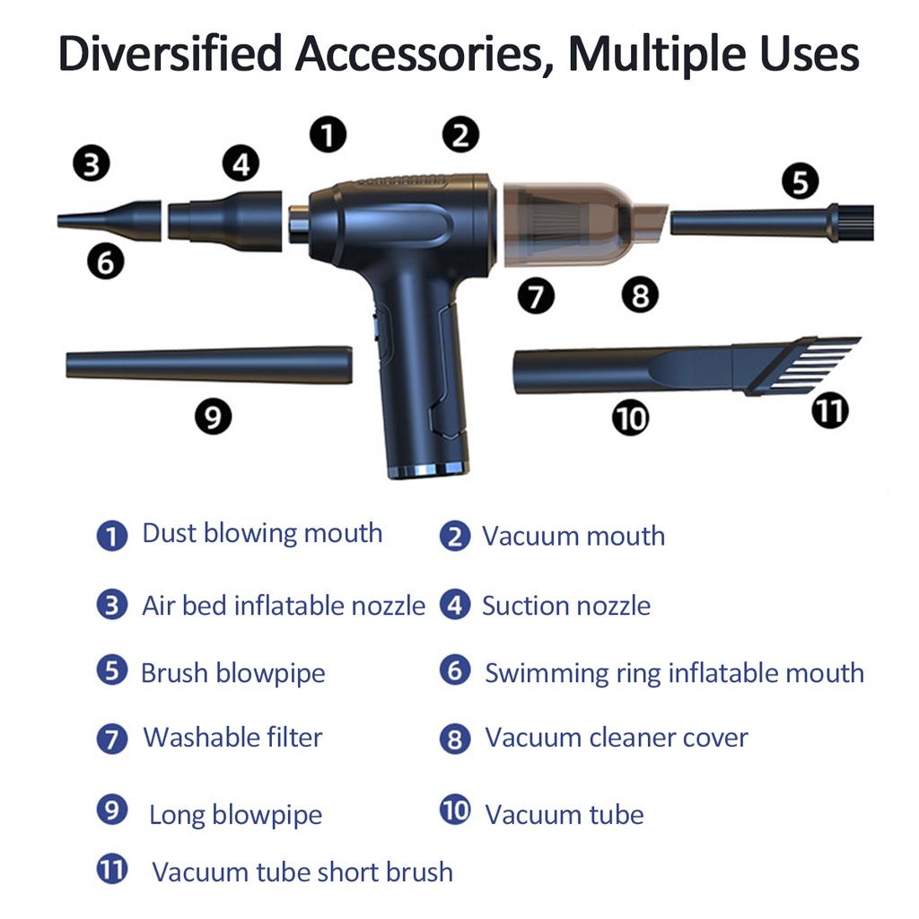 60W 11.1V 50000RPM 6000mah Cordless Air Duster Compressed Air Blower For Computer Keyboard Laptop Camera Rechargeable Cleaning Tool 3 In1