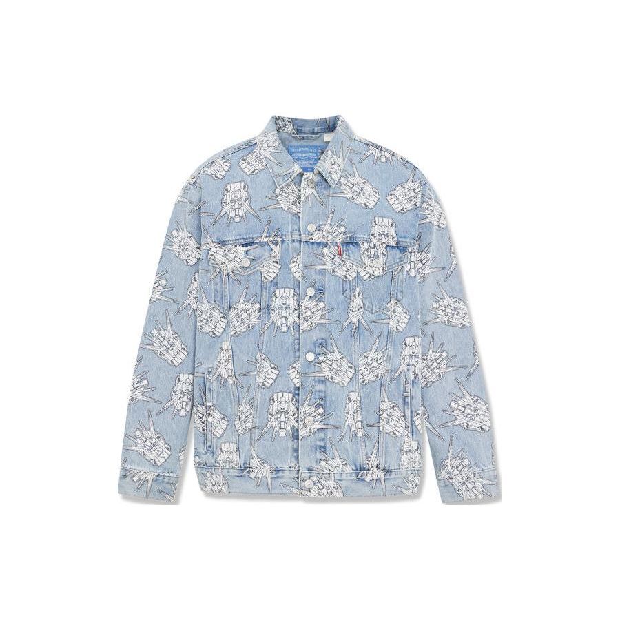 

Levis Gundam Collaboration SS24 Контрастная джинсовая куртка с аниме-принтом Mecha Мужские куртки Голубые A7410-0000