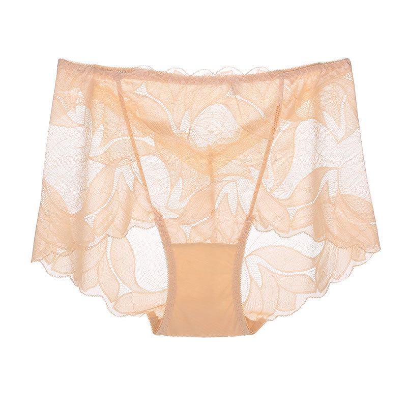 706 Chiloți cu talie înaltă din dantelă pentru femei plinute, cu design sexy decupat și protecție de bumbac