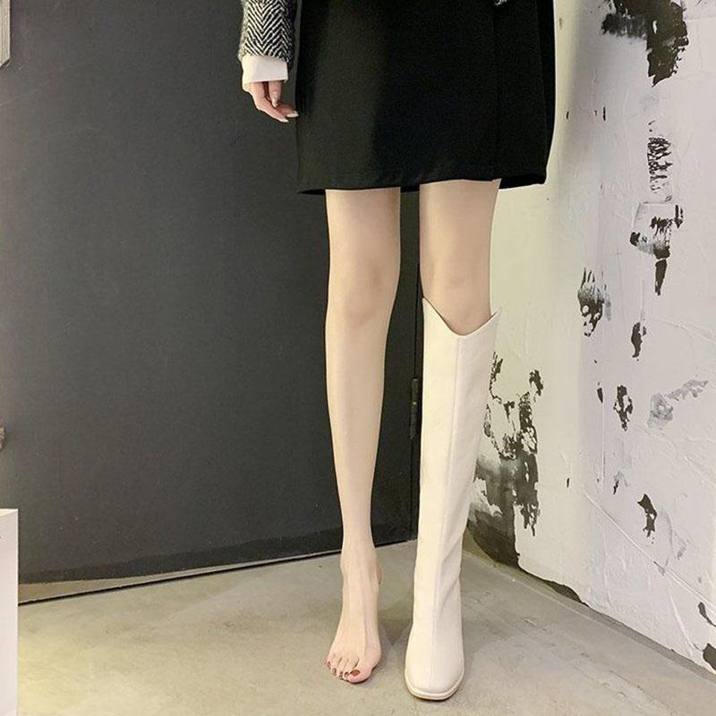 Женские сапоги Рыцарские сапоги Сапоги из мягкой кожи Бежевые осенне-зимние высокие — фото 5