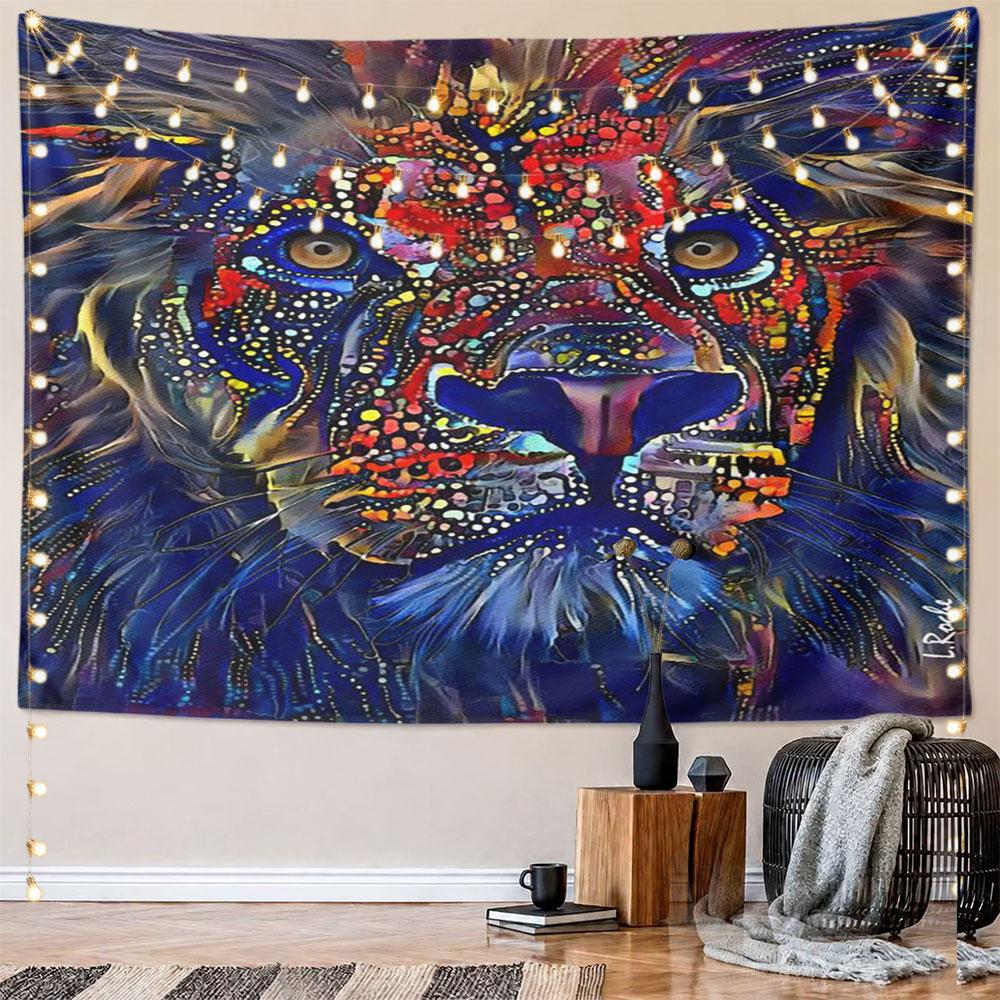 Colorful Abstract Lion Portrait Pattern Wall Hanging Tapestry Decorative Tapestry Home Decor for Bedroom and Living Room