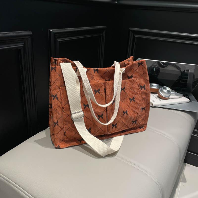 

Bow printed tote bag women s new autumn casual bag storage bag fashionable large-capacity handbag коричневый