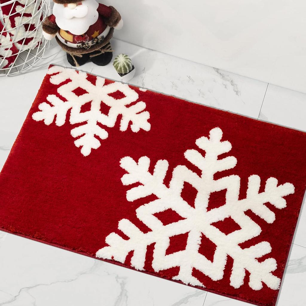 VIKAMA Christmas Bathroom Mat Soft Non-Slip Living Room Bedroom Rug Entryway Welcome Doormat Christmas Home Decor