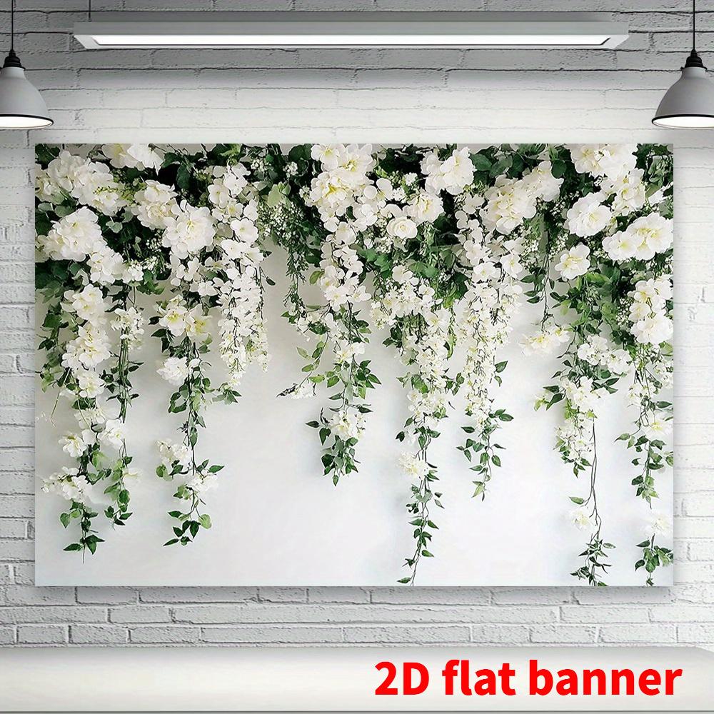 2D flat banner 1 piece of polyester wall backdrop with white flowers and green plants design elegant home decoration 100x150cm