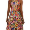 Bohemian Halter Neck Sleeveless A-line Dress with Colorful Spiral Print