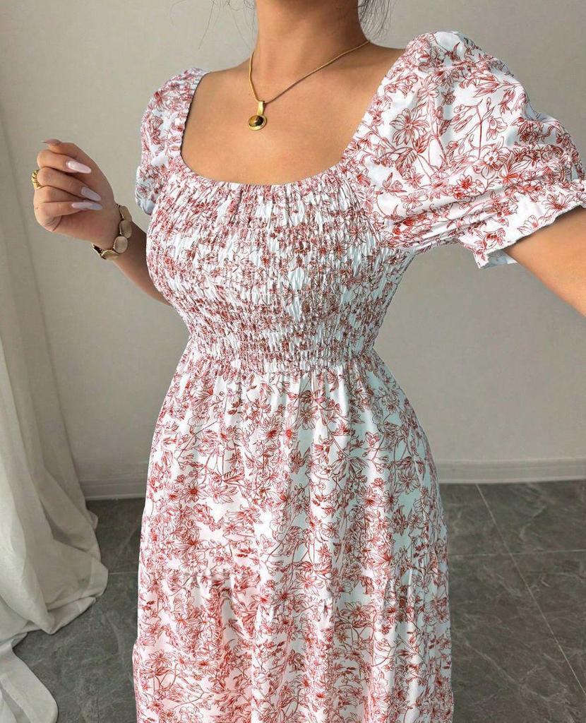 2025 European & American Style Printed Long Flowy Slimming Women's Dress