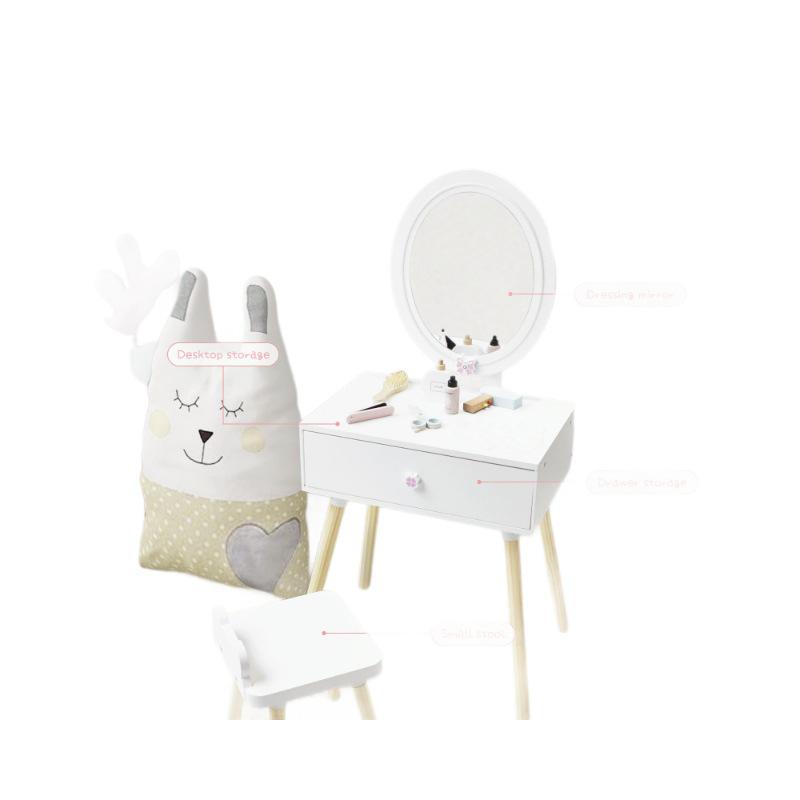 Wooden Four-Leaf Clover Vanity Toy: Baby Girl's Imitation Dressing Table with Lipstick, Eyeshadow, Hair Dryer, and Mask