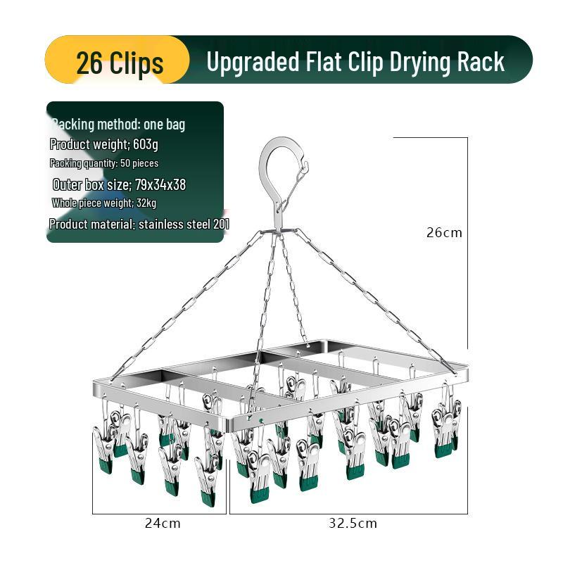 Stainless Steel Multi-Clip Drying Sock Hanger - 26 Clips