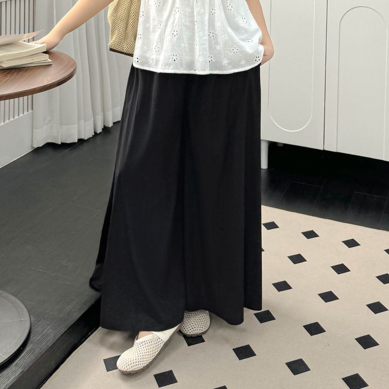 

Женская одежда больших размеров [Популярные кюлоты в этом году] Летние брюки с высокой талией, свободные, повседневные, с широкими штанинами, скрывающие полные ноги Black 8xl