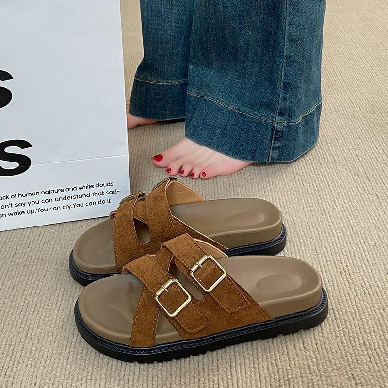 Thick-Soled Seaside Beach Shoes Wear Women S Summer Versatile Casual Slippers French Retro Style Birkenstocks Sandals Suede 35 коричневый