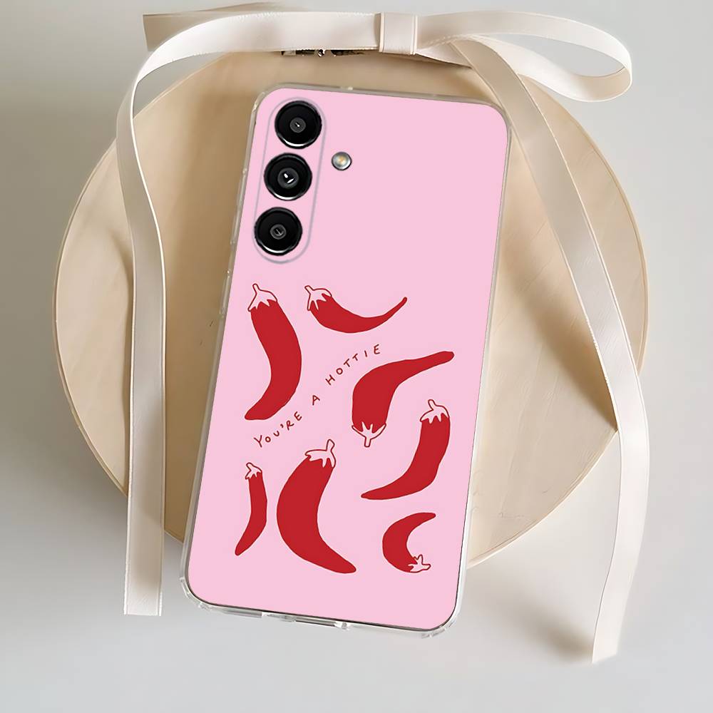 Love Red Chili Phone Case For Samsung S24,30,21,22,23,20 FE,lite,PIus,Ultra,5G,Note,9,10 Transparent Cover