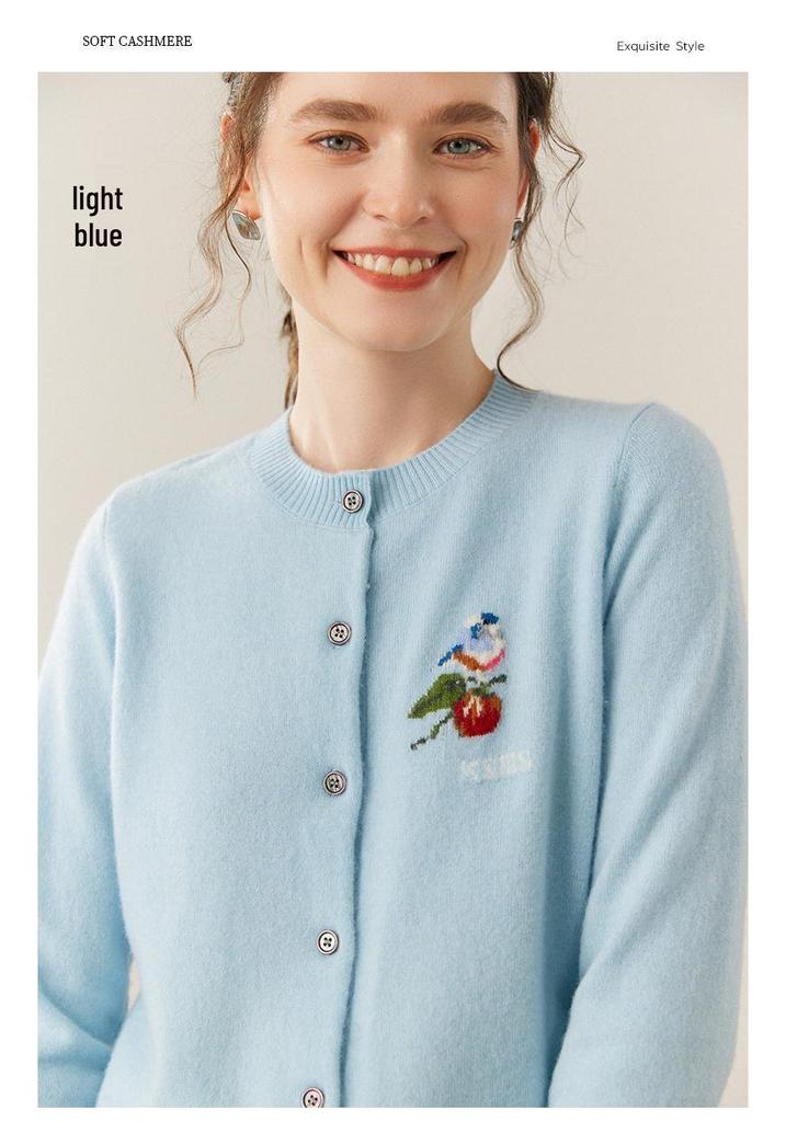 Women's Cashmere Round-Neck Sweater Cardigan - Loose, Cozy Autumn/Winter Knitwear.