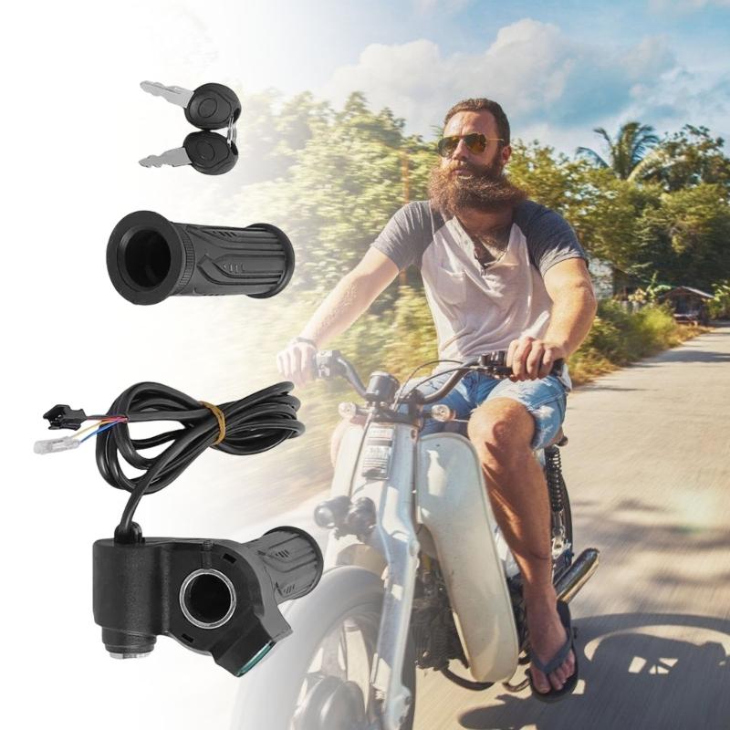 Electric Bike Throttle Handle with LED Display Throttle Accelerator Handle Grip Scooter Handlebar Grip Twist Throttle