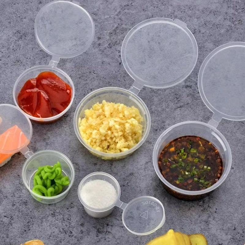 50Pcs Disposable Plastic Sauce Cup With Lids Food Box 25/50/100ml Vinegar Soy Packing Storage Containers Kitchen Organizer Tool