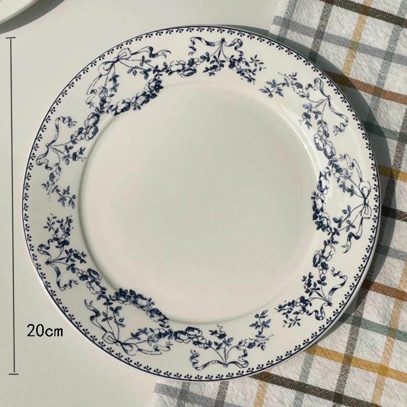 

Обеденная тарелка в стиле ретро в китайском стиле с синими цветами, изысканные тарелки для завтрака, тарелка для десерта, закусок и послеобеденного чая высокого класса
