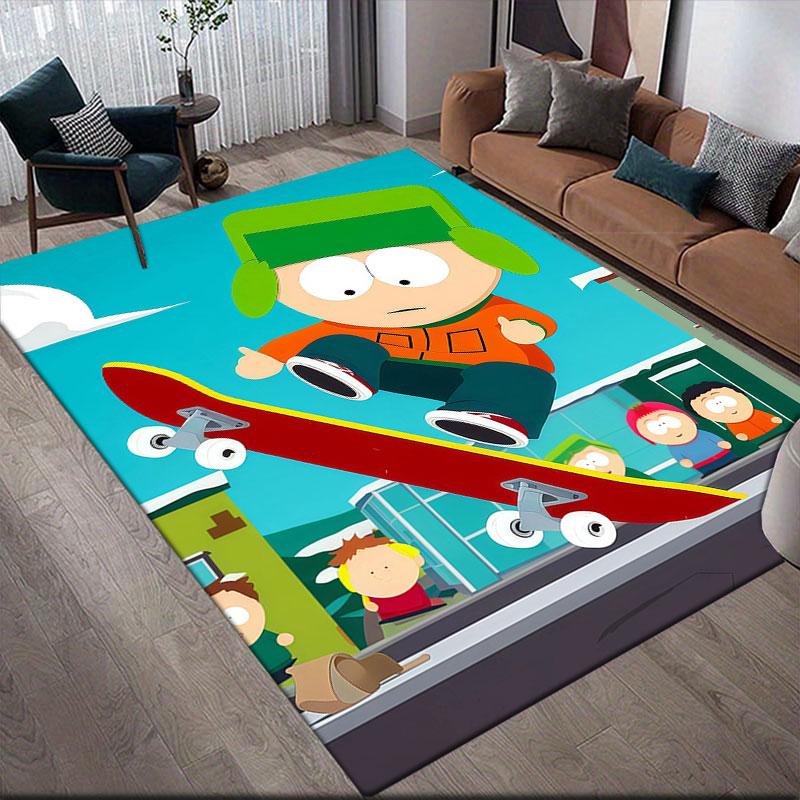Kyle South Park Flannel Printed Carpet, Home Sofa Decoration for Living Room & Bedroom, Non‑Slip Play Flannel Floor Mat for Game Room