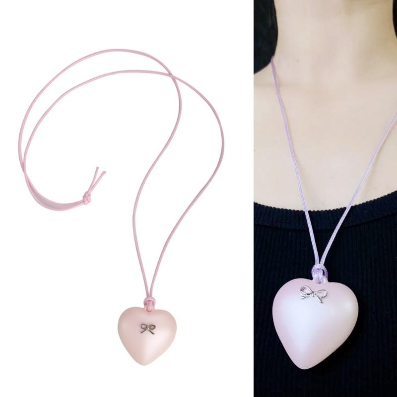 Acrylic Heart Pendant Necklace with Bowknot Fashionable Neckpiece Party Jewelry for Women Date Night Accessories
