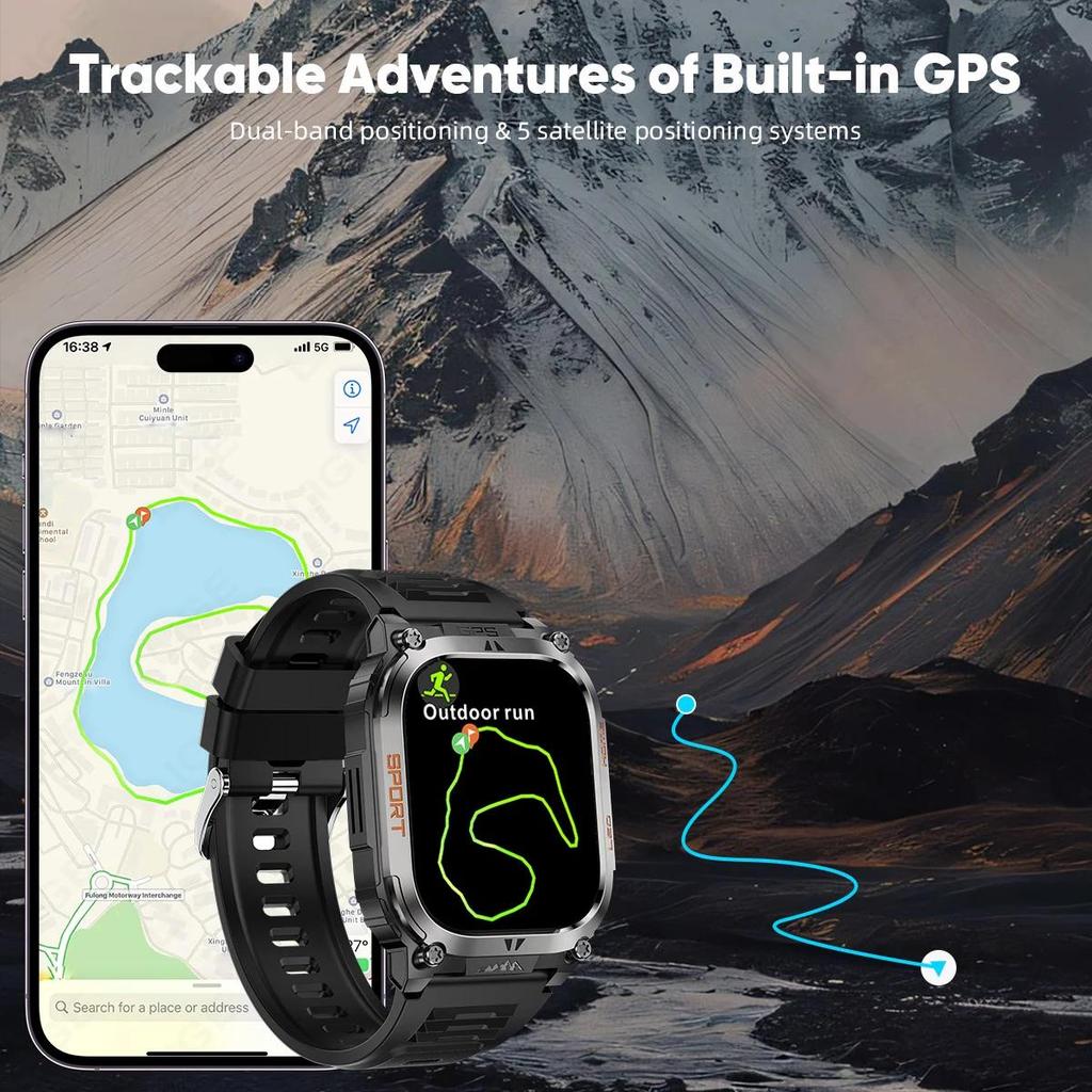 SACOSDING GPS Tracker Smart Watch IP68 Waterproof 2.01-inch HD Display Compass 630mAh Battery Heart Rate BT Call Outdoor Sport Smart Watch