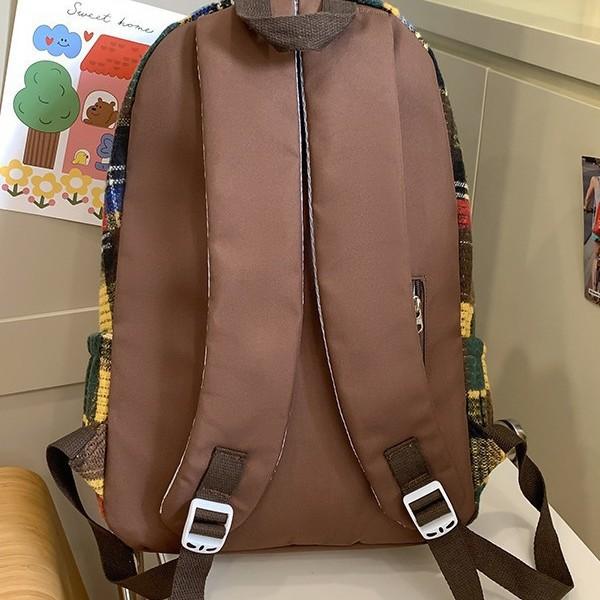 Autumn And Winter Retro Woolen Plaid Schoolbag College Style Junior High School Girls High Value Backpack