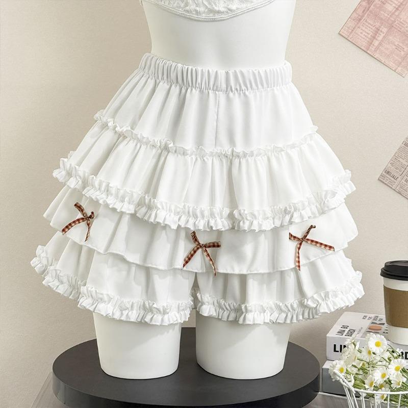 Japanese Style Sweet A Line Skirt Women Lolita Kawaii Cute Y2K High Waist Lace Ruffle Skirt Girl Simple Daily