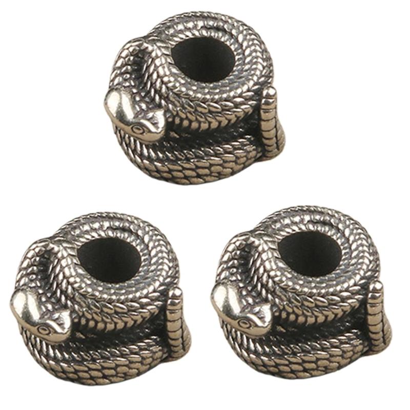 3Pcs Light Weight Snake Shape Lanyard Beads DIY Metal Paracord Beads Unique Parachute Cord Beads for Bracelets Pendants