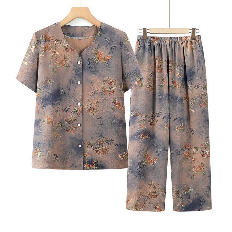 Elderly Women's Round-Neck Short-Sleeve Two-Piece Summer Set