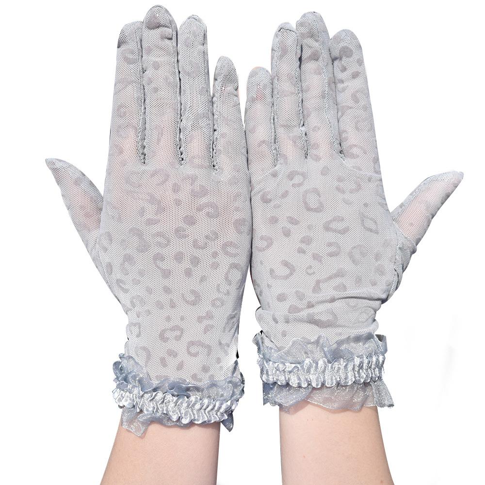 Gants Sexy à Imprimé Léopard pour Femme, Mode Printemps et Été, Gants Courts Respirants en Maille pour la Conduite et la Protection Solaire, Gants à Bord Sable Scintillant