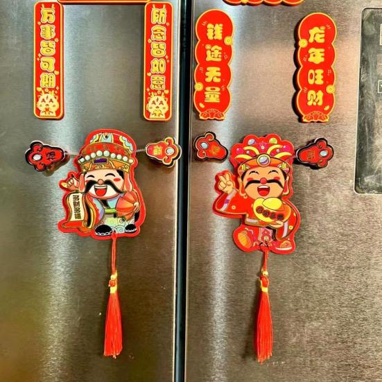 2Pcs God of Wealth Refrigerator Magnet Home Office Kitchen Fridge Magnet Chinese Immortal New Year Spring Festival Decoration