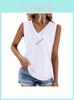 Womens Casual Cotton Sleeveless Vneck Tshirt With Button Detail For Summer