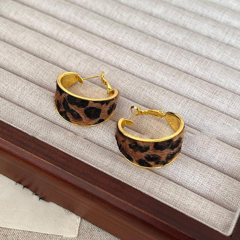 Silbernadel Leopard Harz Geo Runde Ohrringe, Retro Myer Stil, Nischen Design für Frauen