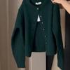 Retro Lässiger Stil Dunkelgrün Rundhals Langarm Strick-Cardigan Pullover Damen Herbst- und Wintermantel Top