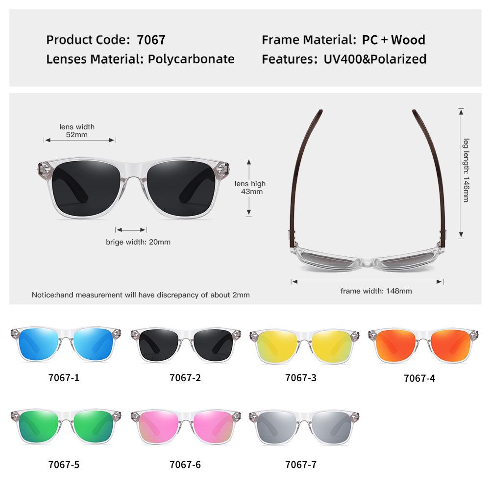 XUEDIAO Transparent PC Frame With Wood Tmeple Sun Glasses Polarized for Men Women Fashion Handmade Sunglasses