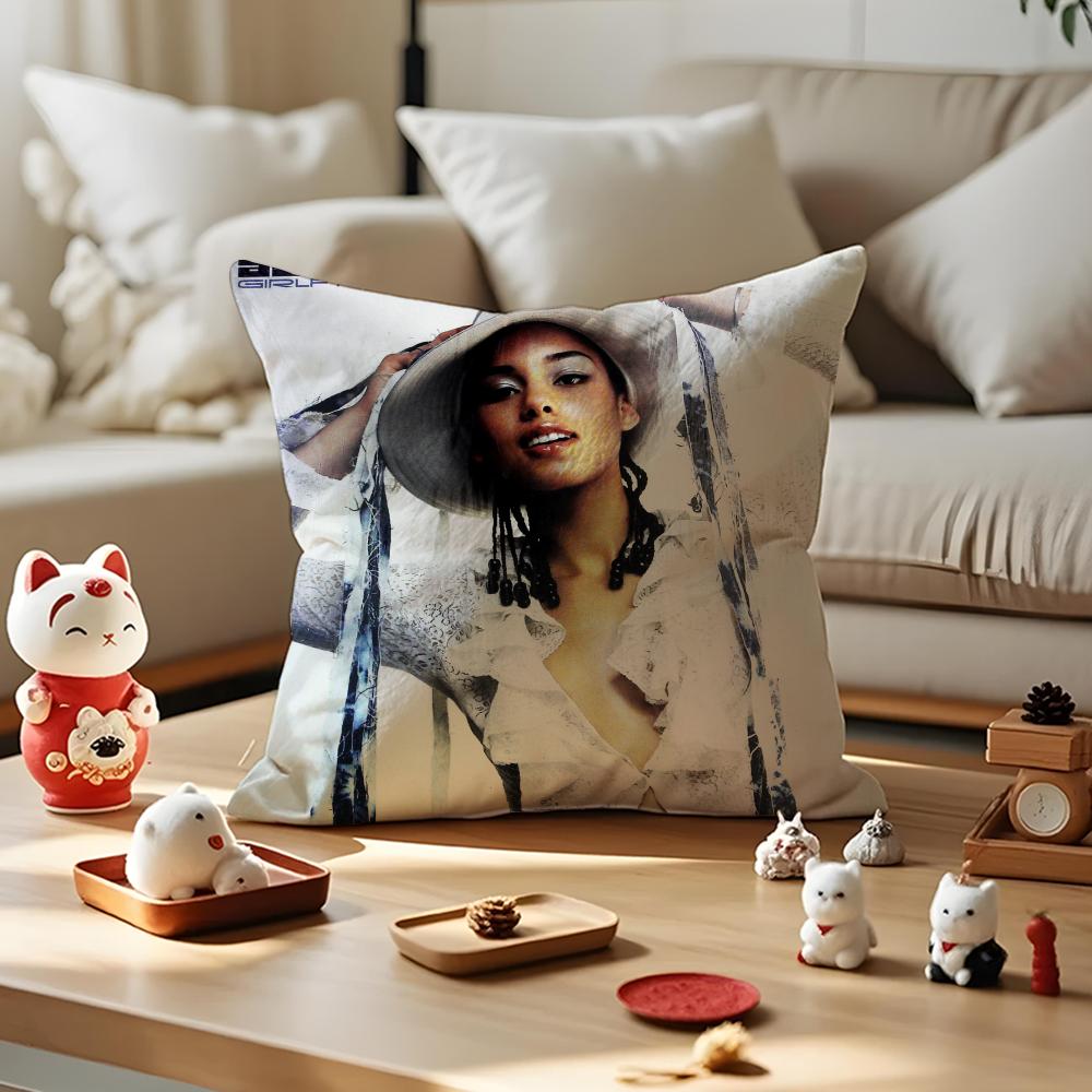 Alicia Keys Album Cushion Cover Anti-dustmite Pillowcase Invisible Zipper Silky Short Plush Sofa Cushion Cover