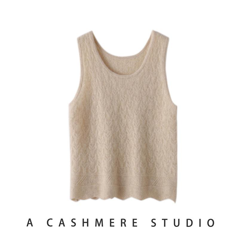 Women's 100% Cashmere U-neck Sleeveless Pullover Top
