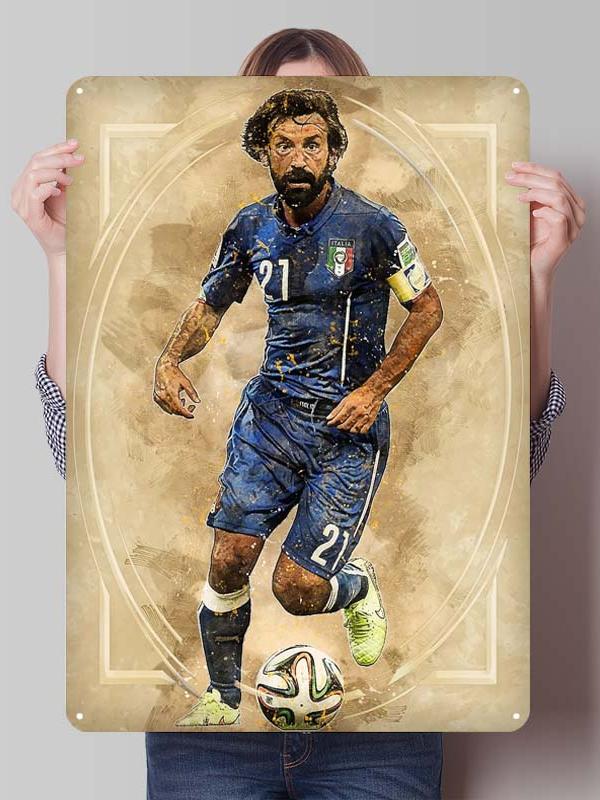 Andrea Pirlo Football Player Metal Posters Wall Art of Murals Custom Made Metal Tin Sign Plaque for Wall Decoration Retro Decor