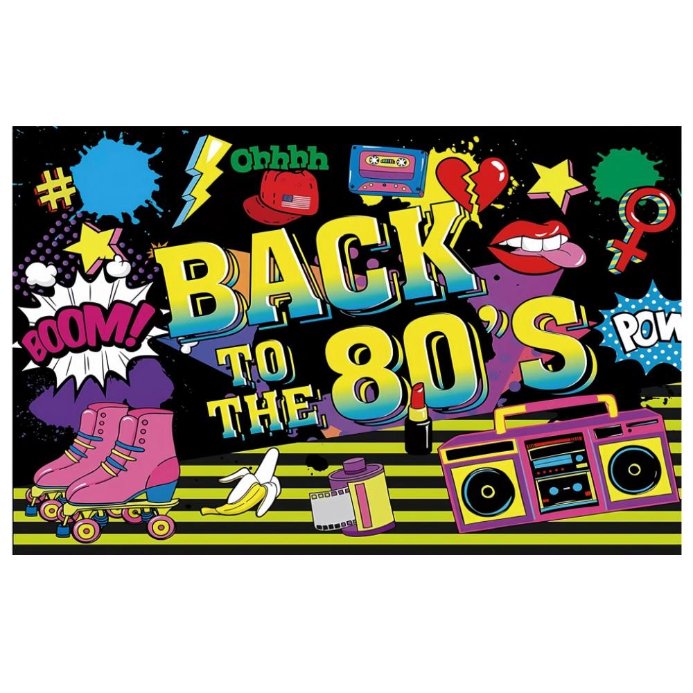 Back To 80's Theme Party Decoration 80's Party Banner Music Disco Backdrops Graffiti Neon Glow Photography Backgrounds Decor