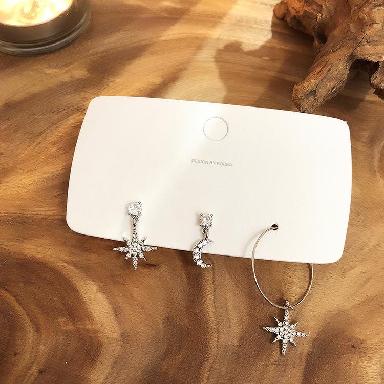 

Серьги с бриллиантами в форме восьми звезд и луны, простые и универсальные женские серьги в корейском стиле