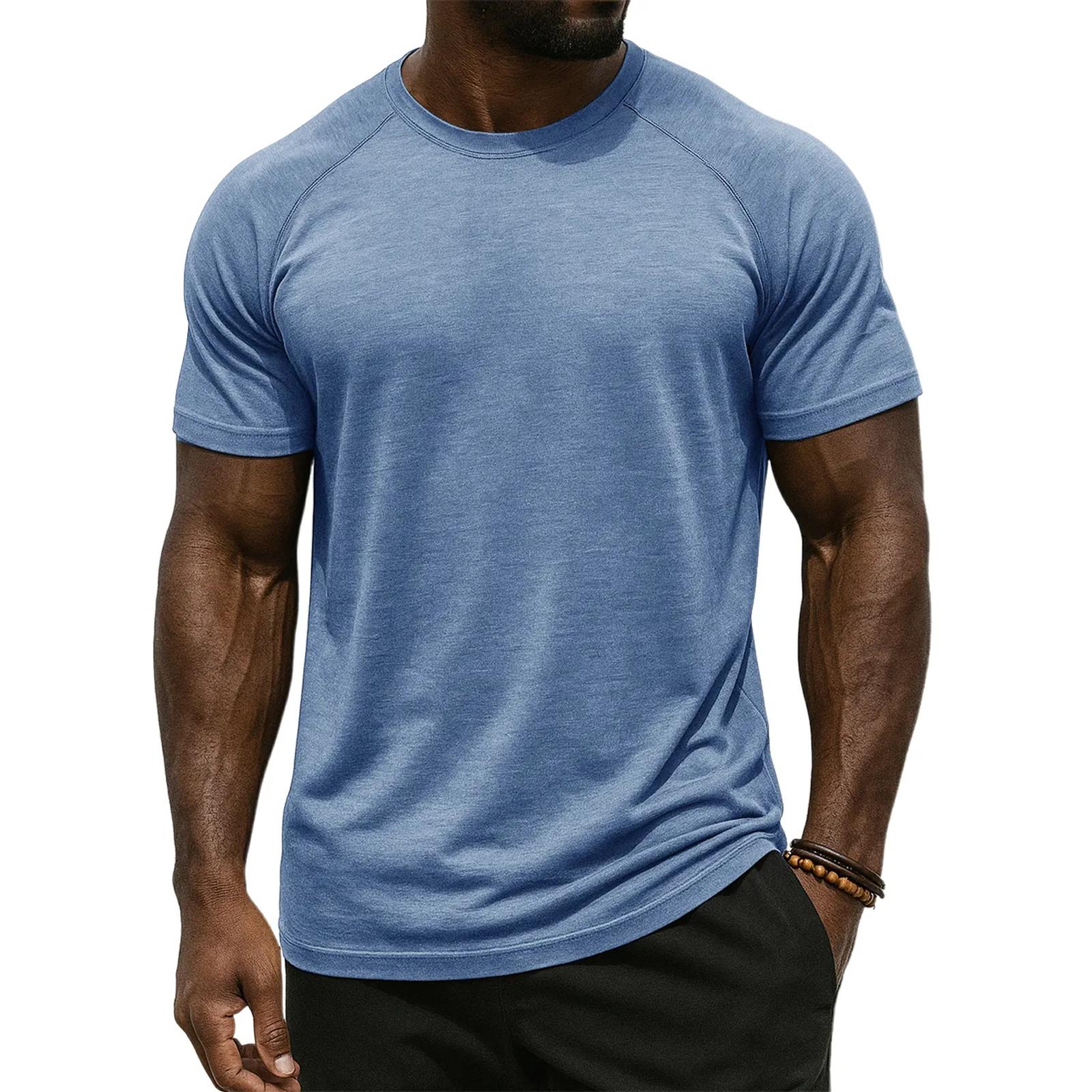 Men s Sports Fitness Training Breathable And Comfortable T,shirt L синий