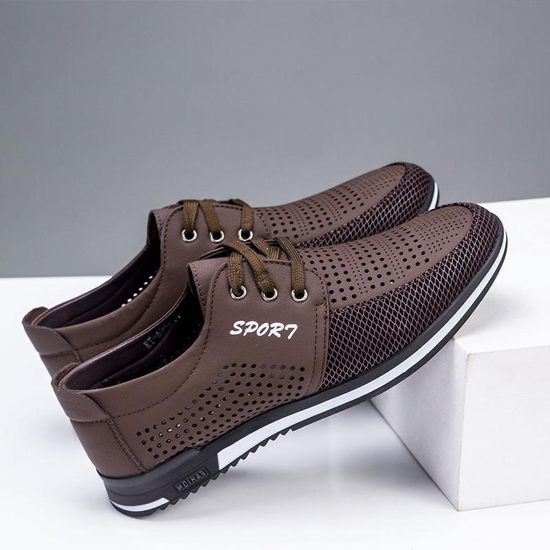

Men s green work shoes men s leather shoes spring and summer new trend business casual shoes mesh breathable men s shoes 44