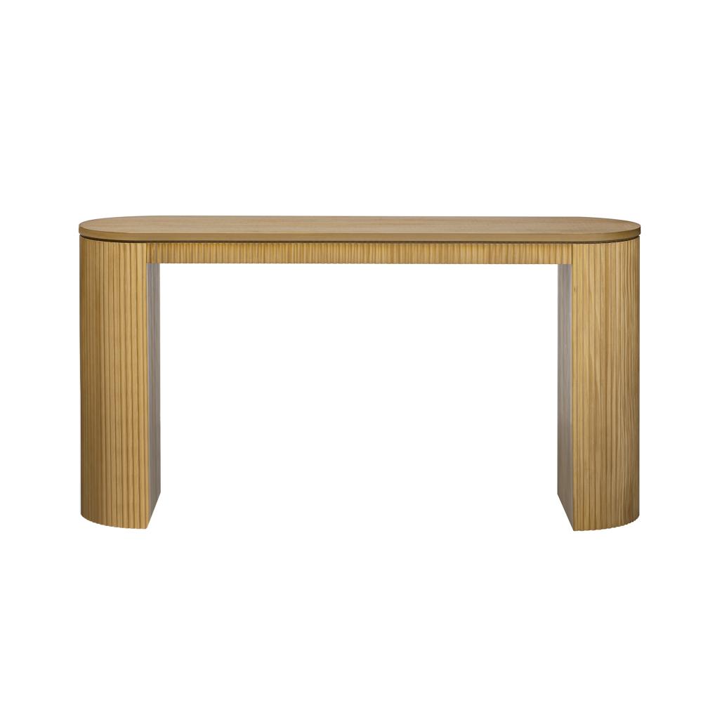 US STOCK Console Table Curved Wood Sofa Table Entryway Table With Unique Vertical Stripe Design For Living Room Foyer Hallway