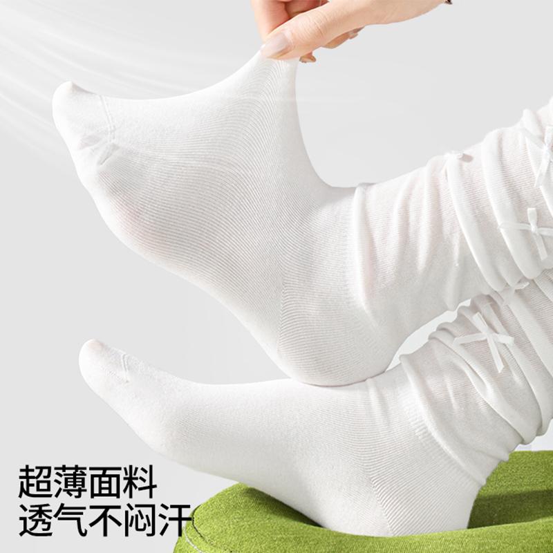 Ladies' Bow Ballet Style Pile Socks Versatile, Breathable, Comfortable, Combed Cotton Calf Socks for Spring and Summer
