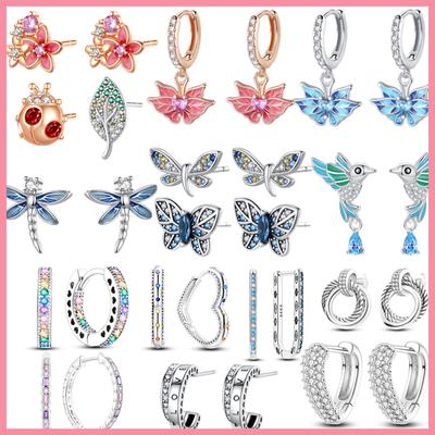 Spring 925 Sterling Silver Flower Insect Women Earrings Geometric Circle Stud Gold Earrings Silver 925 