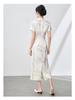 Women's Summer Pearl Frog Button Qipao Dress - New Chinese Style Print with Stand Collar