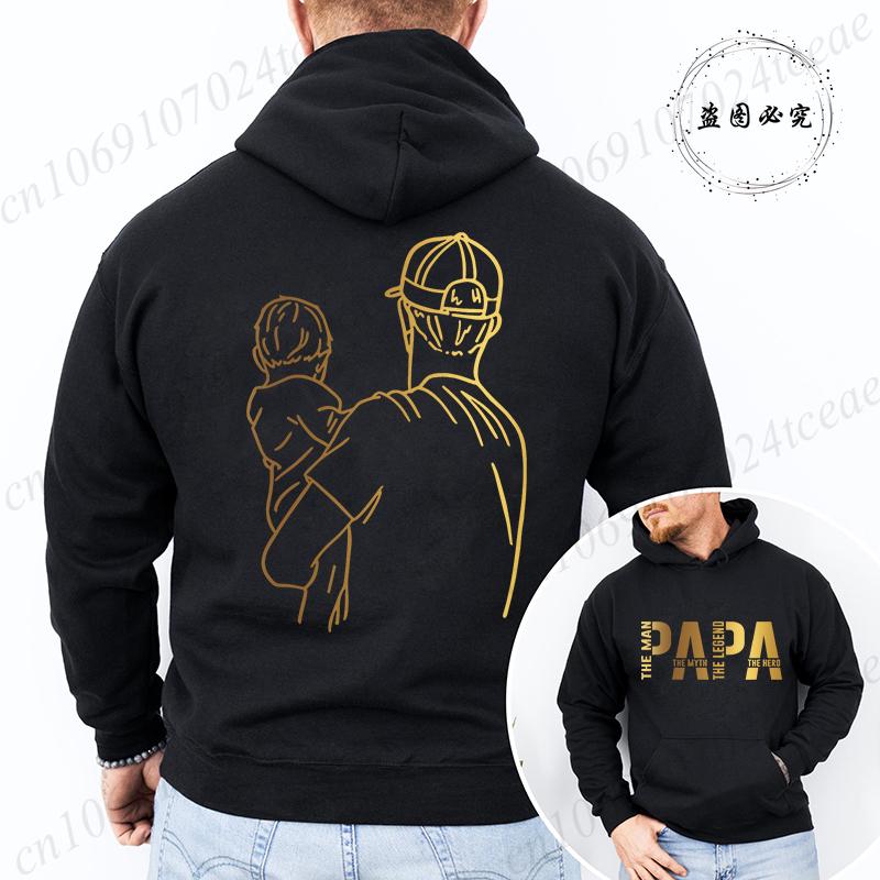 Papa Graphic Hoodies for Men Clothing Vintage Sweatshirts Casual Hooded Clothes Dad Daddy Sweatshirts Pullovers Sportwear S