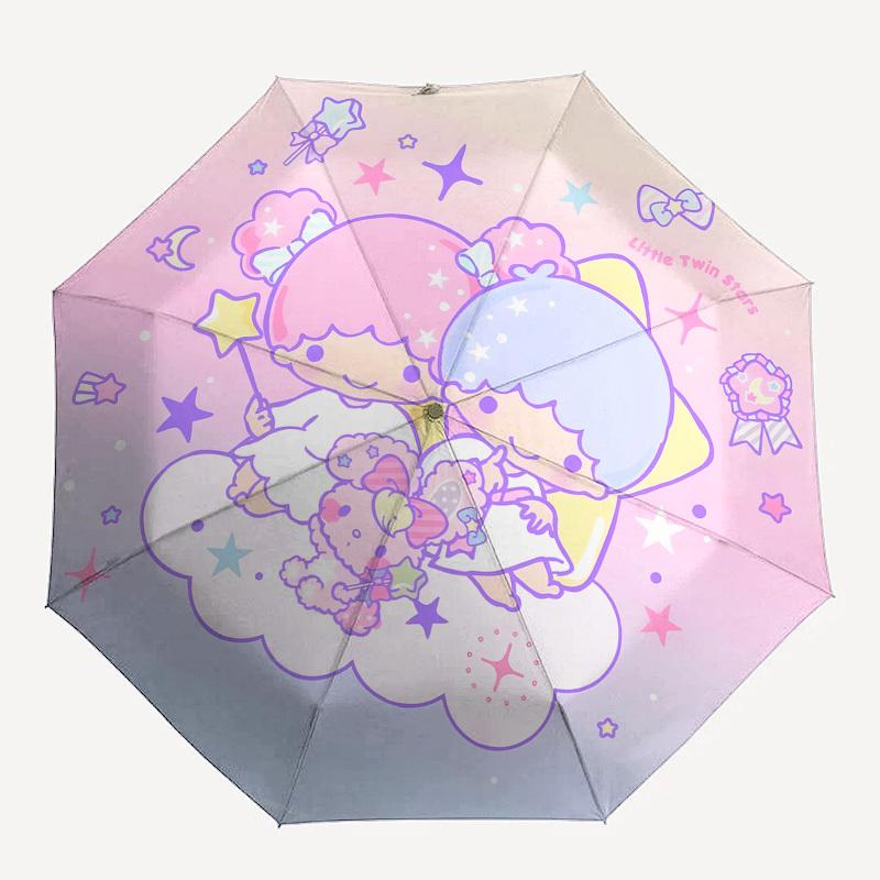 1pc Little Twin Stars Pastel Artwork Umbrella with Plastic Handle, Suitable for All Seasons Outdoor YUSAN467